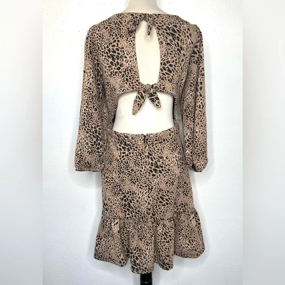 ANTHROPOLOGIE Maeve Cut Out Mini Animal Print Dress Brown Leopard Size 14 - Picture 7 of 12